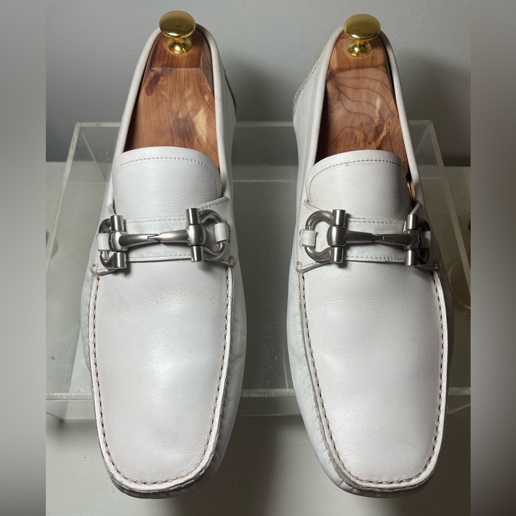 Men's Salvatore Ferragamo ‘ Parigi ‘ White Leather Loafers Sz 10.5